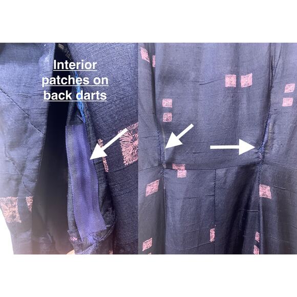 Vintage 1940s Navy Silk Dress – WWII Era Day Dress with Atomic Print - Picture 8 of 10